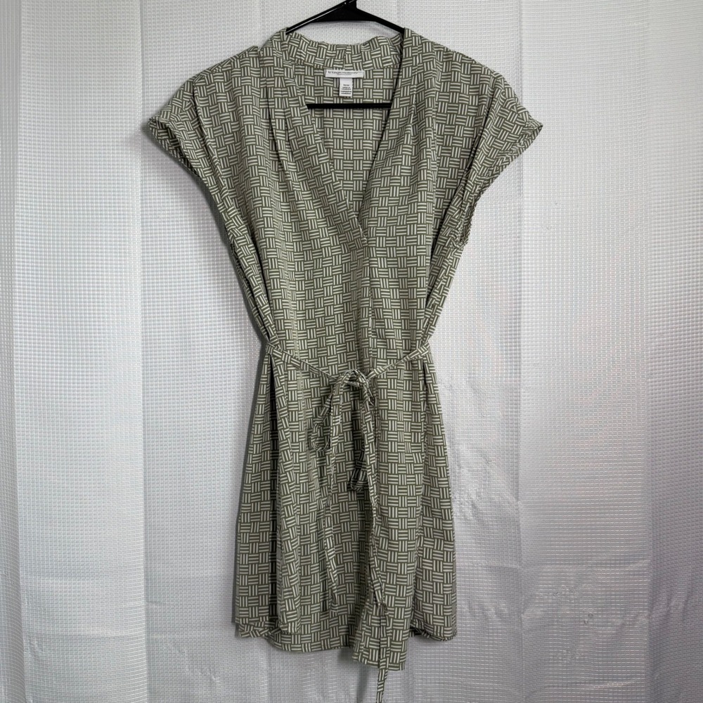 Liz Lange Maternity Dress Olive Green‎ Geometric Wrap Tie Waist Casual Medium